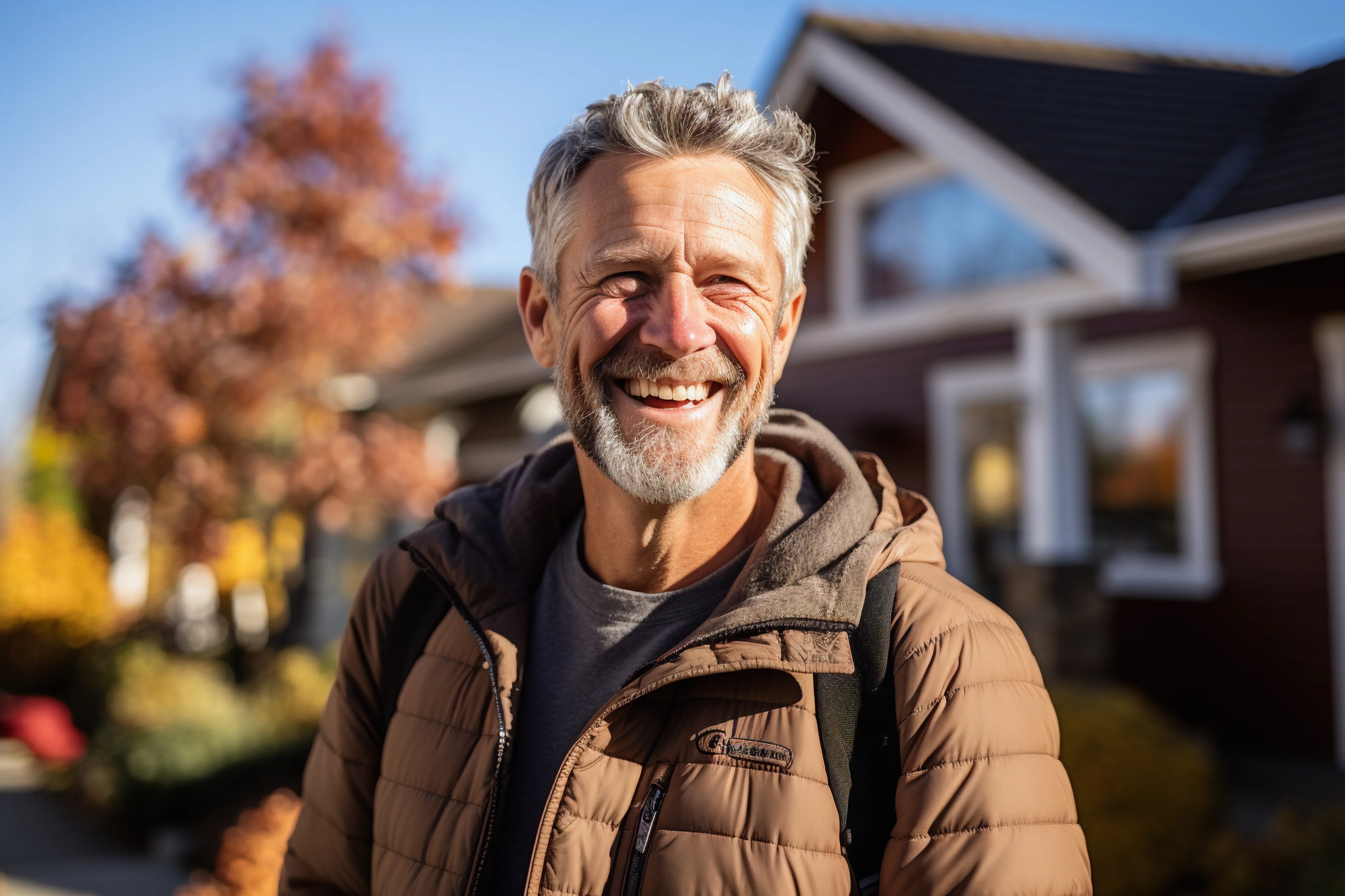 Smiling senior man with silver hair outdoors